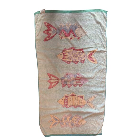 Colorful Fish Beach Towel Water Blue Green 55” x30" Cotton Sultans Linens - Picture 6 of 8
